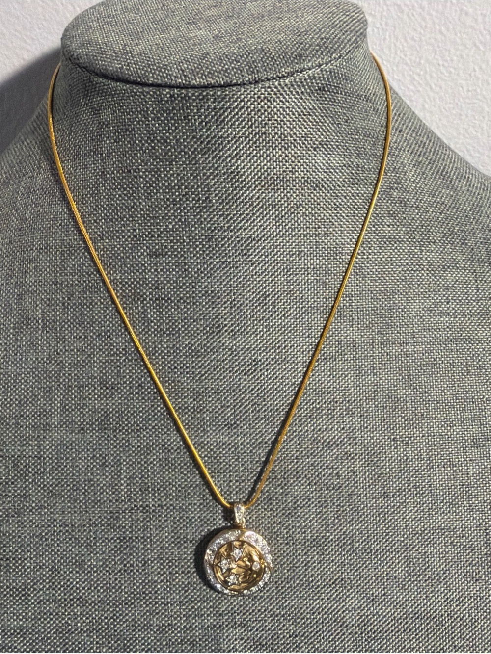 Gold Medallion Pendant Necklace with Pavé CZ Halo - Women Jewelry